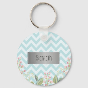 Gorgeous Blue And White Background, Cool Flowers Keychain