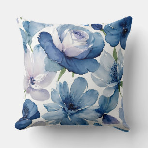 Gorgeous Blue and White Floral Throw Pillow