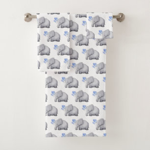 Gorgeous Blue Baby Shower Elephants Nursery Bath Towel Set