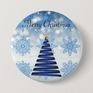 Gorgeous Blue Christmas Tree, Snowflake 3 Inch Round Button