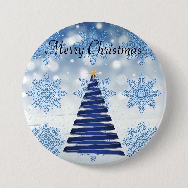 Gorgeous Blue Christmas Tree, Snowflake  3 Inch Round Button (Front)