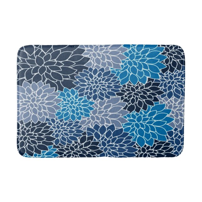 Gorgeous Blue Dahlias Pattern Bath Mat (Front)