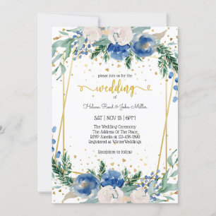 Gorgeous Blue Flower Enchanted Couple Wedding Invitation