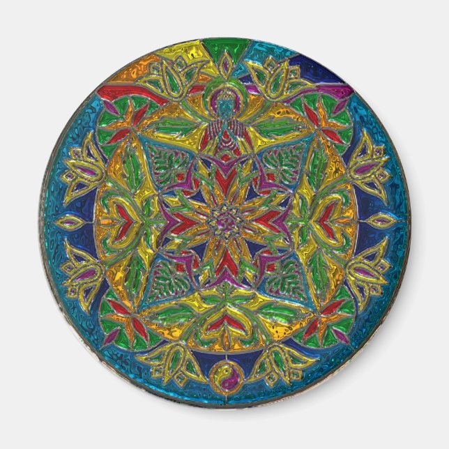 Gorgeous Blue, Green Yellow Mandala Magnet (Front)