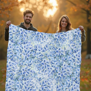 Gorgeous blue hydrangeas - floral pattern fleece blanket