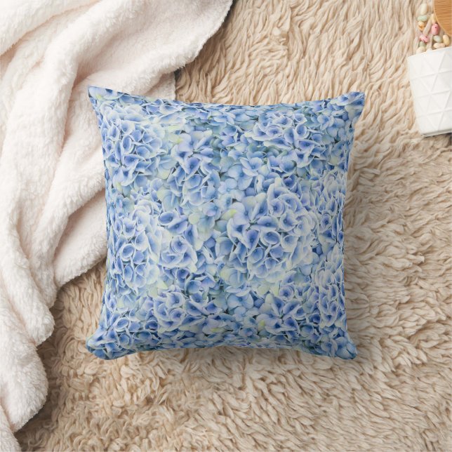 Gorgeous blue hydrangeas - floral pattern  throw pillow (Blanket)