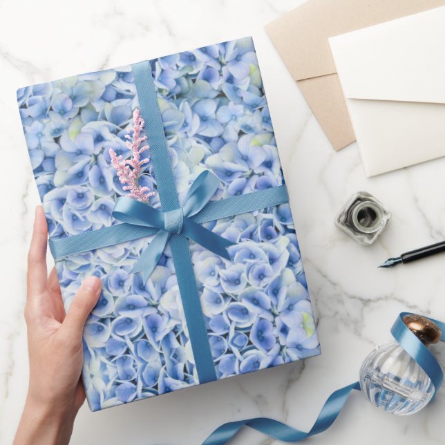 Gorgeous blue hydrangeas - floral pattern  wrapping paper (Gifting)