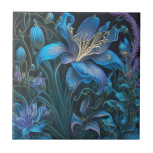 Gorgeous Blue Lily Floral Ceramic Tile
