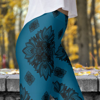 Gorgeous Blue Ocean Mandela Pattern Leggings