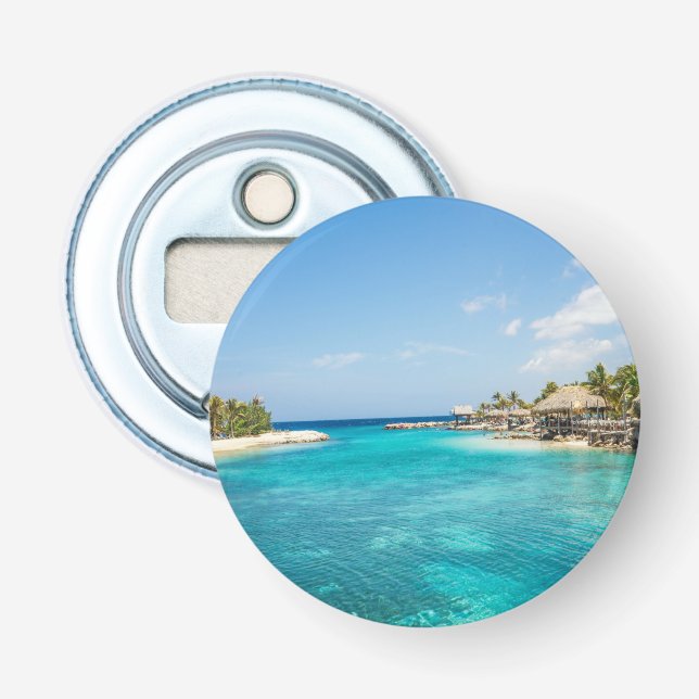 Gorgeous Blue Tropical Beach with Thatched Huts Bottle Opener (Front)