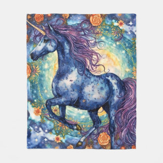 Gorgeous Blue Unicorn Fleece Blanket