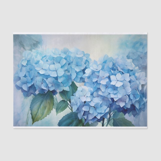 Gorgeous Blue Watercolor Hydrangea Decoupage Tissue Paper (Front)