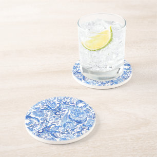 Gorgeous Blue White Floral Paisley Art Pattern Coaster