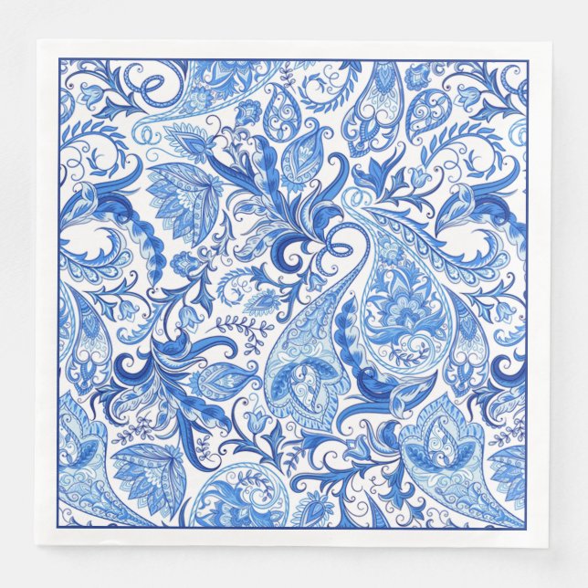 Gorgeous Blue White Floral Paisley Art Pattern Napkin (Front)