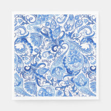 Gorgeous Blue White Floral Paisley Art Pattern