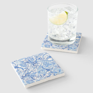 Gorgeous Blue White Floral Paisley Art Pattern Stone Coaster