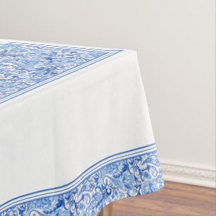 Gorgeous Blue White Floral Paisley Art Pattern Tablecloth