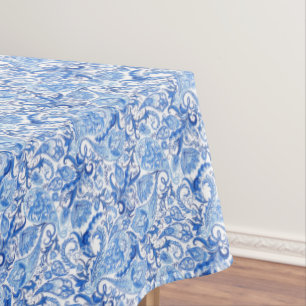 Gorgeous Blue White Floral Paisley Pattern Tablecloth