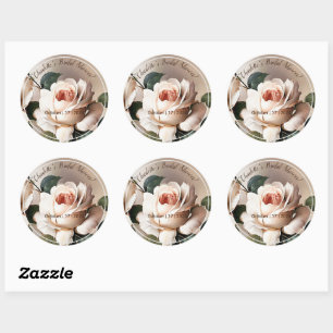 Gorgeous Blush Beige Oil Rose Bridal Shower Candle Classic Round Sticker