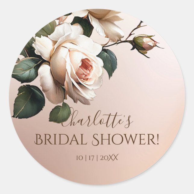Gorgeous Blush Beige Oil Rose Bridal Shower Classic Round Sticker (Front)