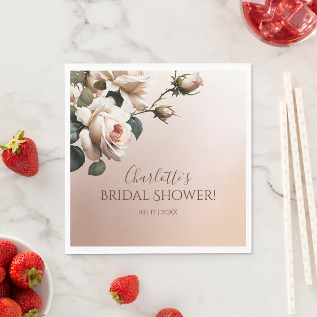 Gorgeous Blush Beige Oil Rose Bridal Shower  Napkin (Insitu)