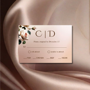 Gorgeous Blush Beige Oil Rose Wedding RSVP Card