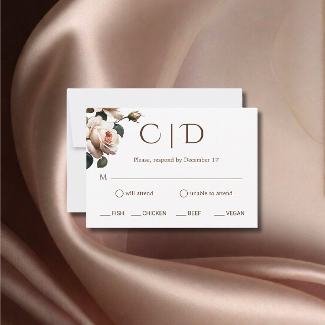 Gorgeous Blush Beige Oil Rose Wedding RSVP Card (Creator Uploaded)