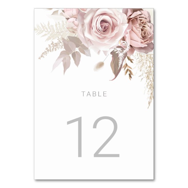 Gorgeous Blush Floral Wedding Reception Party Table Number (Front)
