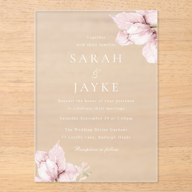 Gorgeous Blush Flower Petals Elegant Wedding Acrylic Invitations (Front)