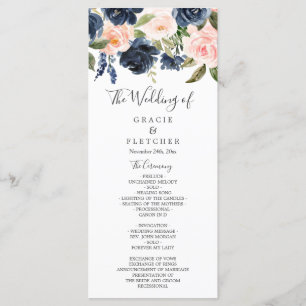 Gorgeous Blush & Navy Flowers Wedding Program