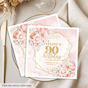 Gorgeous blush pink floral 90th birthday party napkin