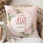 Gorgeous Blush Pink Floral Bohemian 60th birthday  Throw Pillow<br><div class="desc">✅ For matching items search 36-60 in my collections ✅ Celebrate a special milestone with this elegant 60th birthday pillow featuring watercolor rose gold, dusty pink and blush pink flowers, eucalyptus greenery, and a shimmering gold frame. This boho floral design adds charm and warmth to any space. A beautiful keepsake...</div>