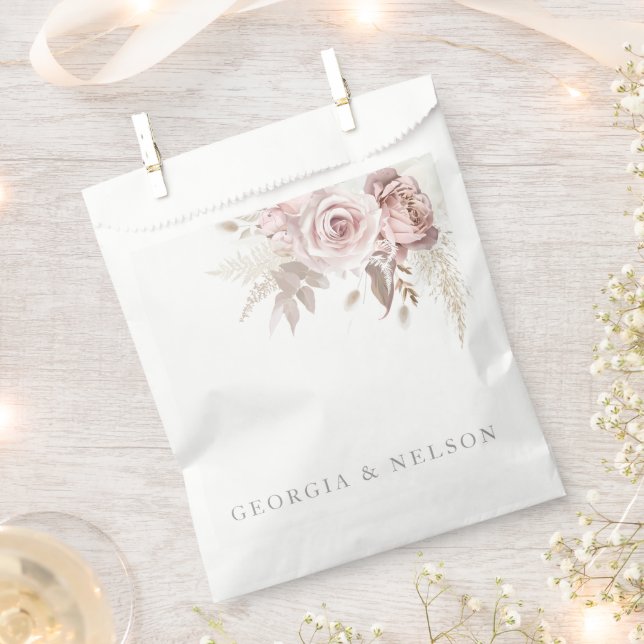 Gorgeous Blush Pink Floral Wedding Favour Bag (Clipped)
