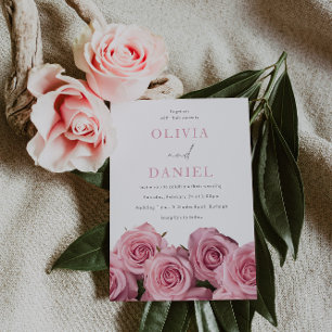 Gorgeous Blush Pink Roses Romantic Wedding Invitation