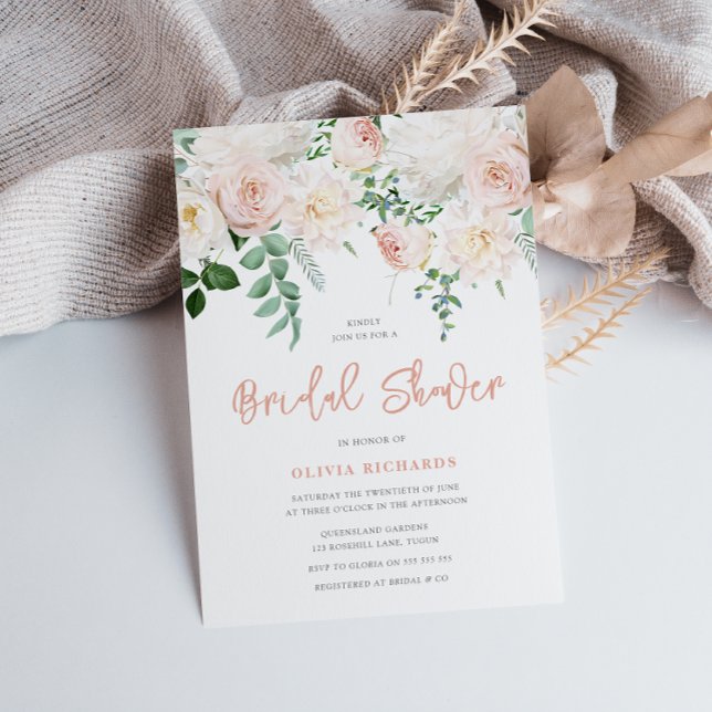 Gorgeous Blush & White Floral Bridal Shower Invitation (Creator Uploaded)