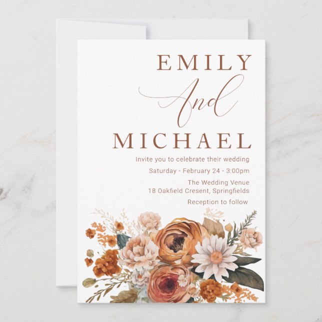 Gorgeous Boho Summer, Autumn Fall Wedding Invitation (Front)