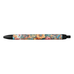 Gorgeous Bouquet of Flowers Black Ink Pen