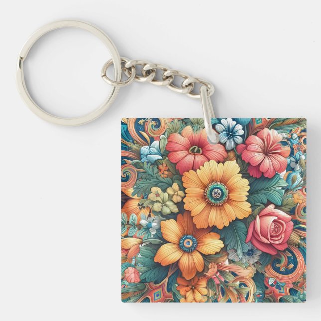 Gorgeous Bouquet of Flowers Keychain (Front)