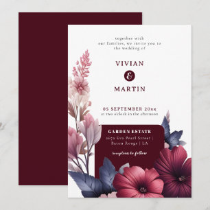  Gorgeous Burgundy & Blush Pink Magnolia Wedding Invitation