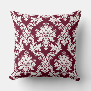 Gorgeous Burgundy Damask Floral Pattern Throw Pillow