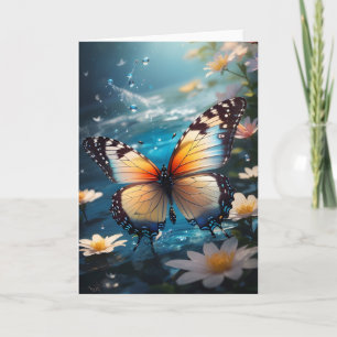 Gorgeous Butterfly and White Flowers Water Blank Card