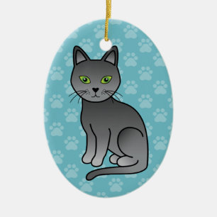 Gorgeous Cartoon Russian Blue Cat Sitting Ceramic Ornament