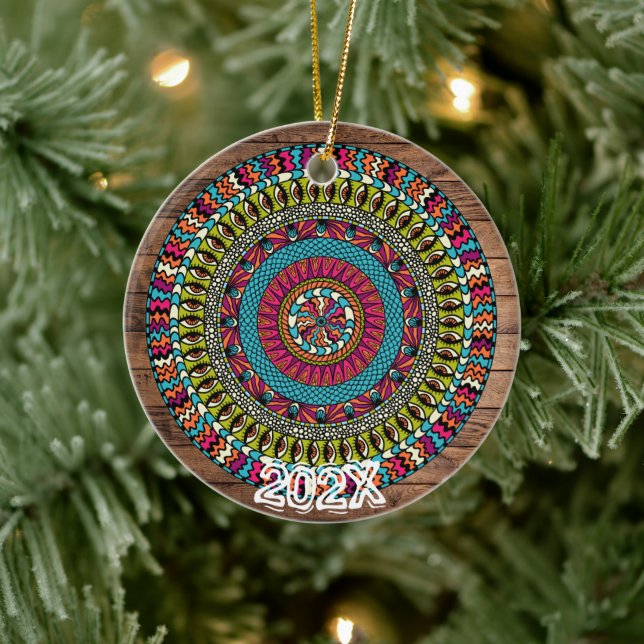 Gorgeous Chakras Mandala Custom Name Message Year Ceramic Ornament (Tree)