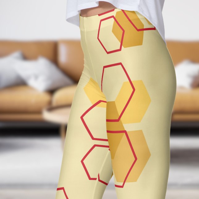 Gorgeous Champagne White Honeycomb Pattern Leggings (Honeycomb on Champagne)