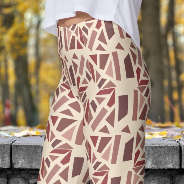 Gorgeous Champagne White Mosiac Pattern Leggings (Blocks Mosiac on Champagne White Leggings)