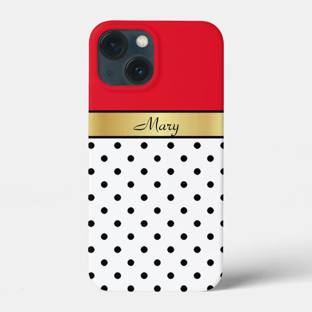 Gorgeous Cherry Red, Gold, White & Black Polka Dot Case-Mate iPhone Case (Back)