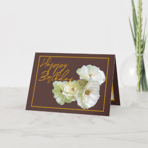 Gorgeous Chic White Rose Floral Bouquet Birthday Card