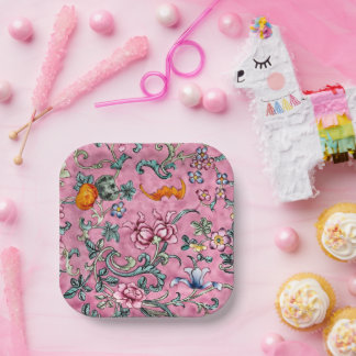 Gorgeous Chinese Canton Pink Floral Paper Plate