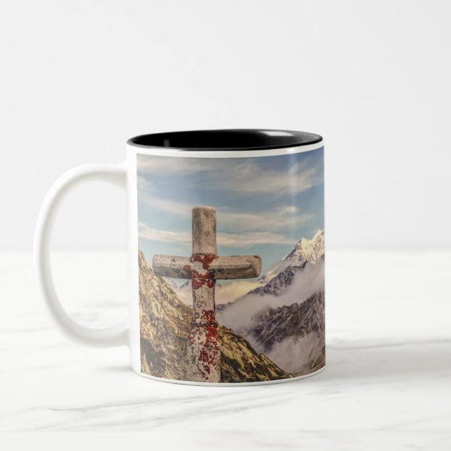 Gorgeous Christian Cross on Mountain Ecclesiastes  Two-Tone Coffee Mug (Left)