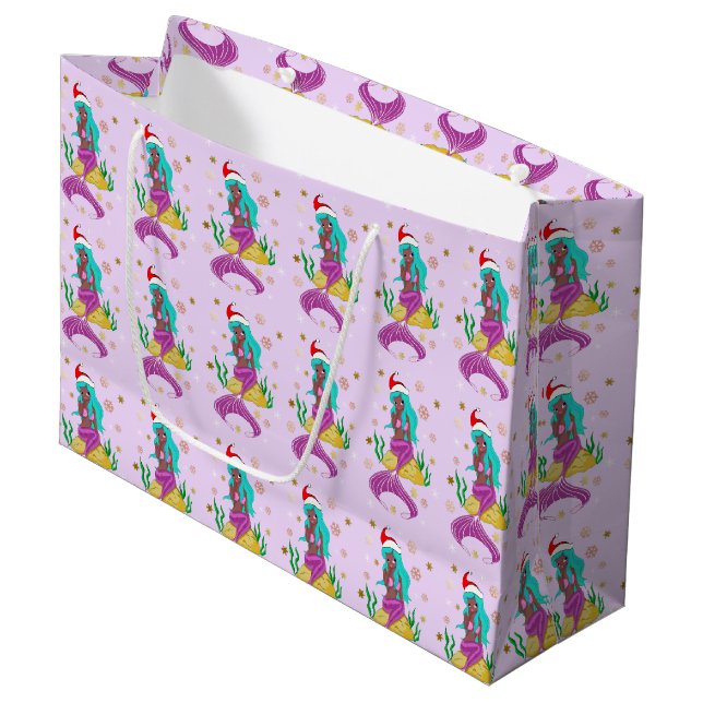 Gorgeous Christmas mermaid snowflake pattern gold Large Gift Bag (Front Angled)